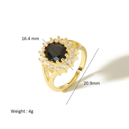 Glam Shiny Geometric Copper Plating Inlay Zircon 18k Gold Plated Open Rings