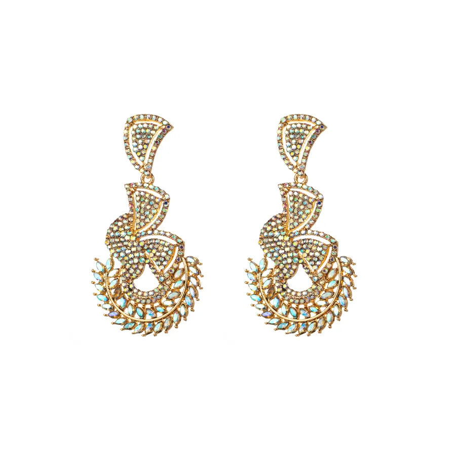 Glam Shiny Leaves Alloy Plating Inlay Rhinestones Glass Gold Plated Silver Plated Women'S Drop Earrings