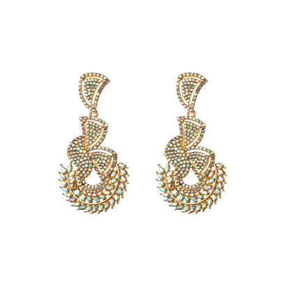 Glam Shiny Leaves Alloy Plating Inlay Rhinestones Glass Gold Plated Silver Plated Women'S Drop Earrings