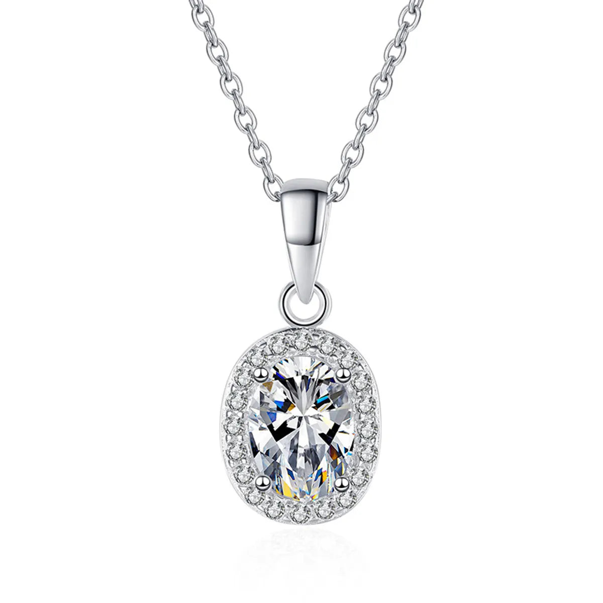 Glam Shiny Oval Sterling Silver Plating Inlay Zircon White Gold Plated Pendant Necklace