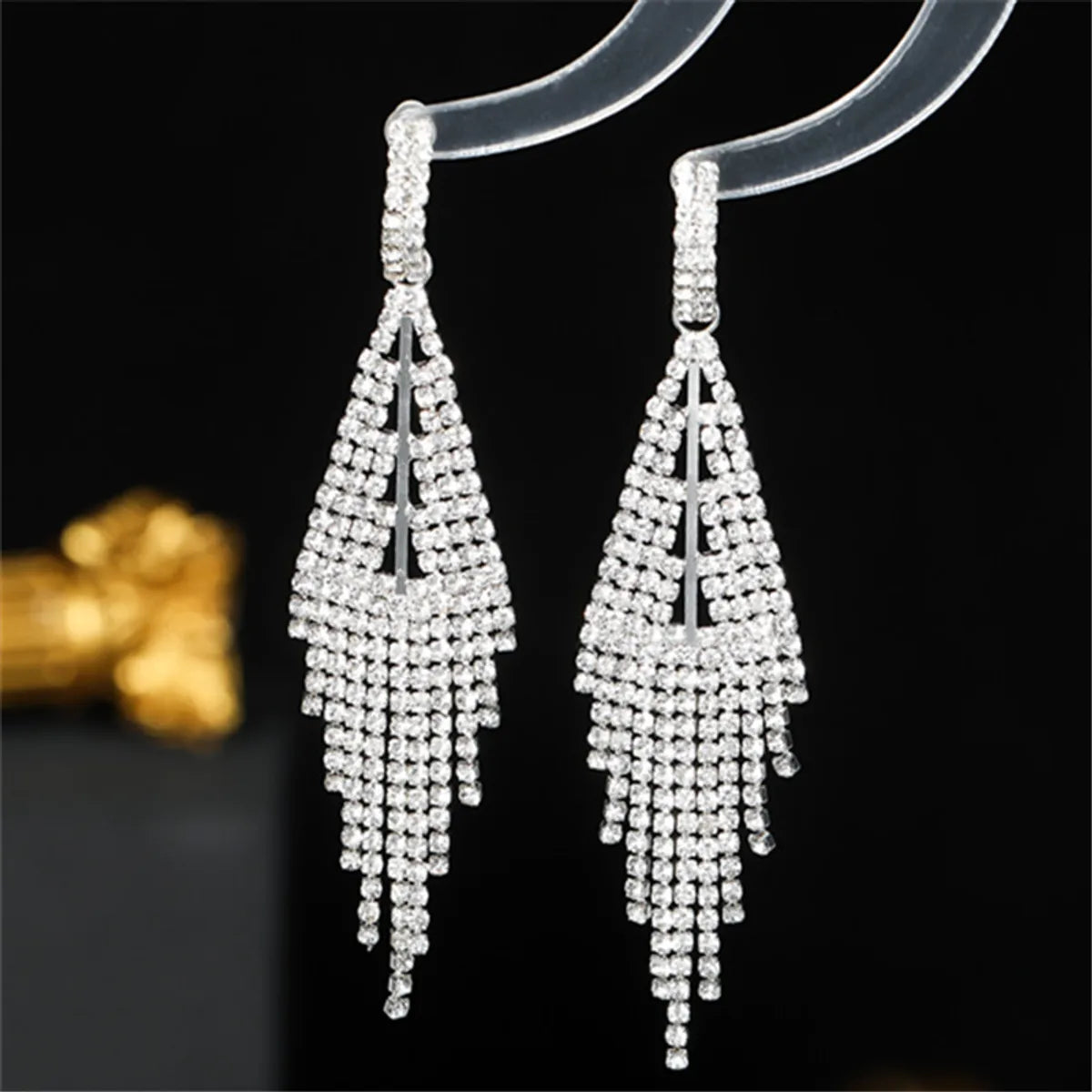 Glam Shiny Tassel Rhinestone Inlay Rhinestones Silver Plated Women'S Drop Earrings