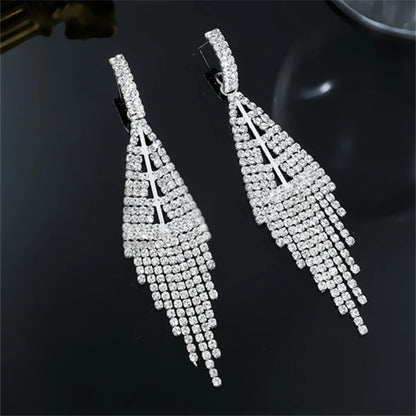 Glam Shiny Tassel Rhinestone Inlay Rhinestones Silver Plated Women'S Drop Earrings