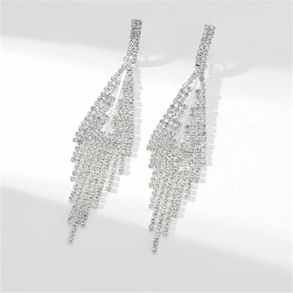 Glam Shiny Tassel Rhinestone Inlay Rhinestones Silver Plated Women'S Drop Earrings