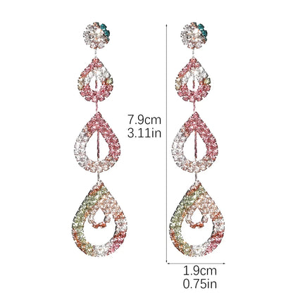 Glam Shiny Water Droplets Rhinestone Plating Hollow Out Inlay Rhinestones Silver Plated Women'S Drop Earrings