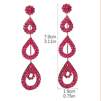 Glam Shiny Water Droplets Rhinestone Plating Hollow Out Inlay Rhinestones Silver Plated Women'S Drop Earrings