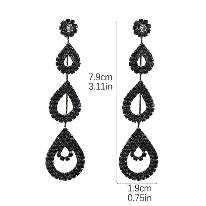 Glam Shiny Water Droplets Rhinestone Plating Hollow Out Inlay Rhinestones Silver Plated Women'S Drop Earrings