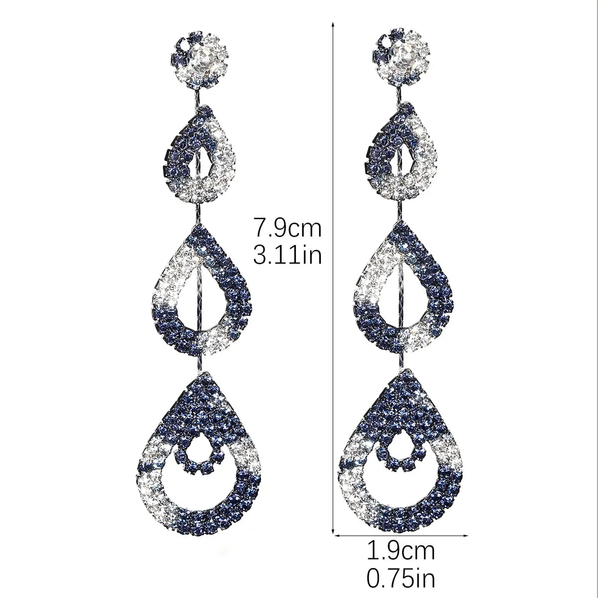 Glam Shiny Water Droplets Rhinestone Plating Hollow Out Inlay Rhinestones Silver Plated Women'S Drop Earrings