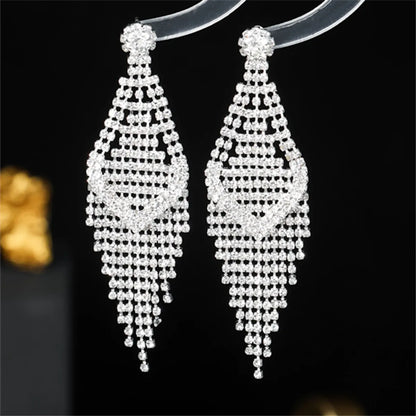 Glam Shiny Water Droplets Rhinestone Plating Silver Plated Women's Drop Earrings