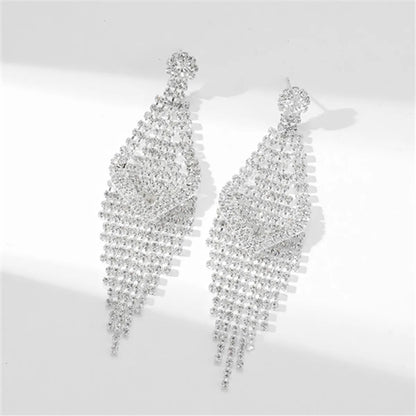 Glam Shiny Water Droplets Rhinestone Plating Silver Plated Women's Drop Earrings