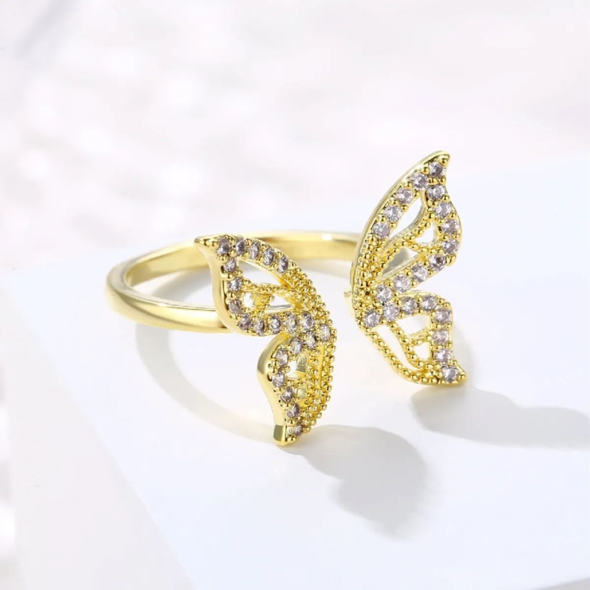 Copper K Gold Plated Rhodium Plated Glam Simple Style Inlay Butterfly Zircon Open Rings