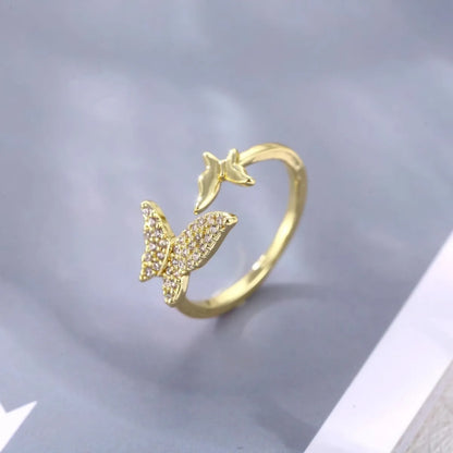 Copper K Gold Plated Rhodium Plated Glam Simple Style Inlay Butterfly Zircon Open Rings