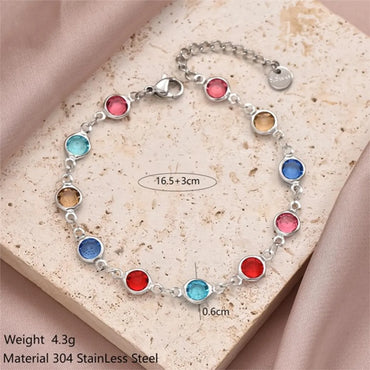 Glam Simple Style Cross Round Oval Stainless Steel Inlay Zircon Bracelets