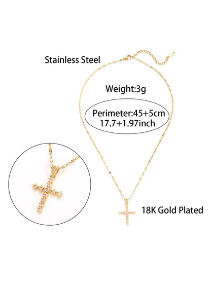 Glam Simple Style Cross Stainless Steel Plating Inlay Zircon 18k Gold Plated Pendant Necklace