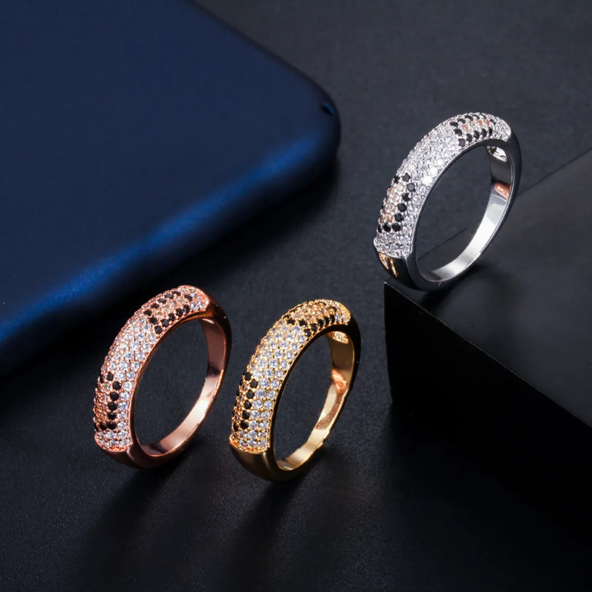 Glam Simple Style Geometric Copper Plating Inlay Zircon 14k Gold Plated Gold Plated Rhodium Plated Rings