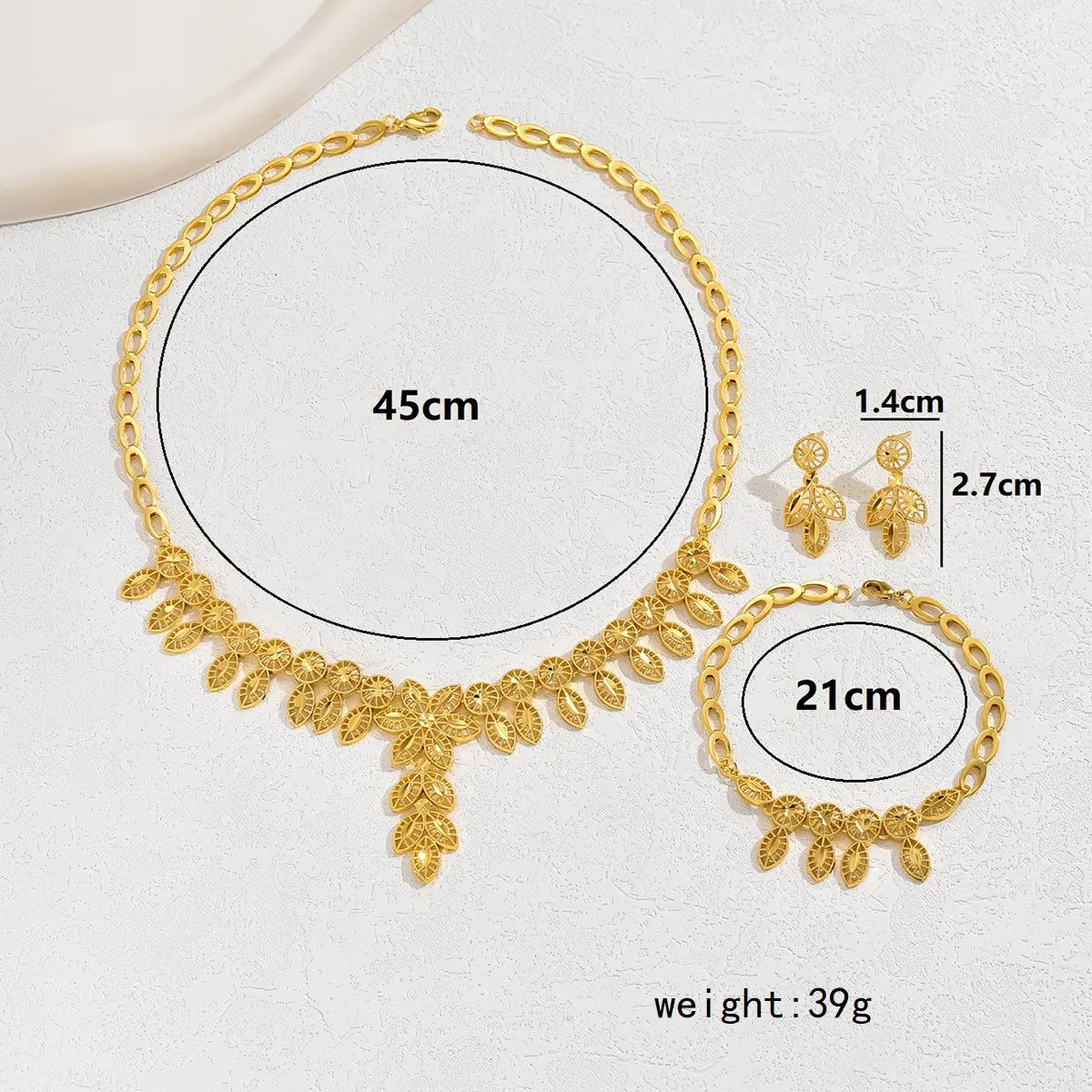 Glam Simple Style Leaf Copper Plating Hollow Out 18k Gold Plated Jewelry Set