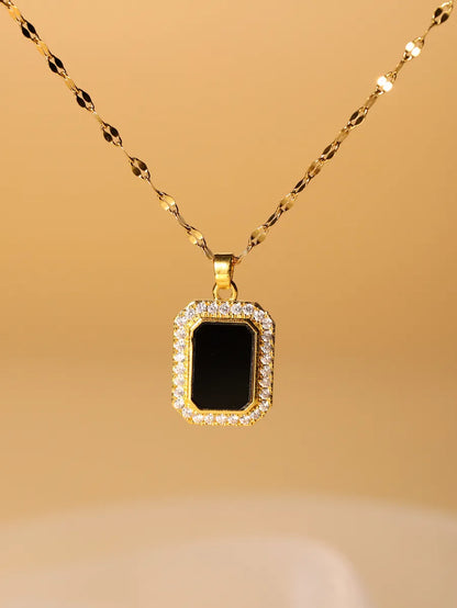 Glam Simple Style Rectangle Stainless Steel Plating Inlay Zircon 18k Gold Plated Pendant Necklace