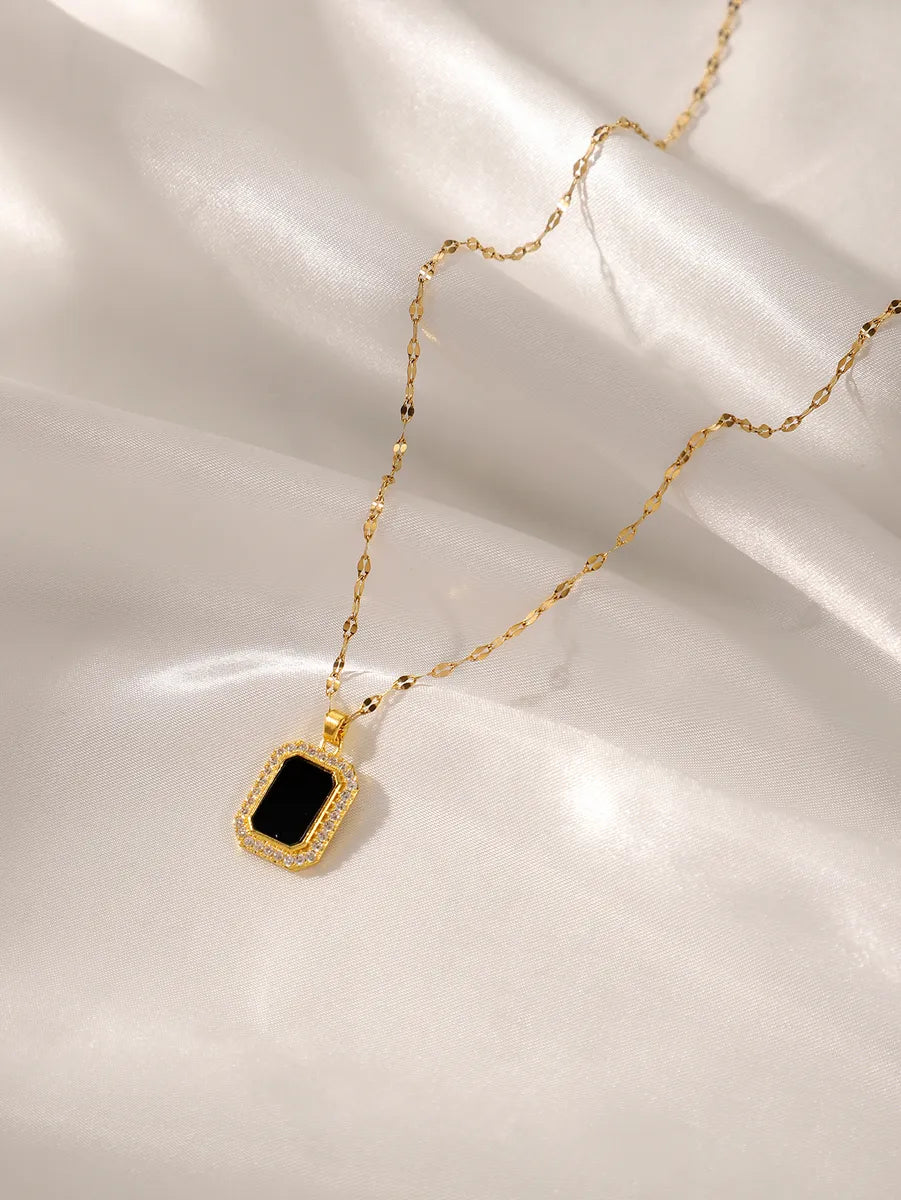 Glam Simple Style Rectangle Stainless Steel Plating Inlay Zircon 18k Gold Plated Pendant Necklace