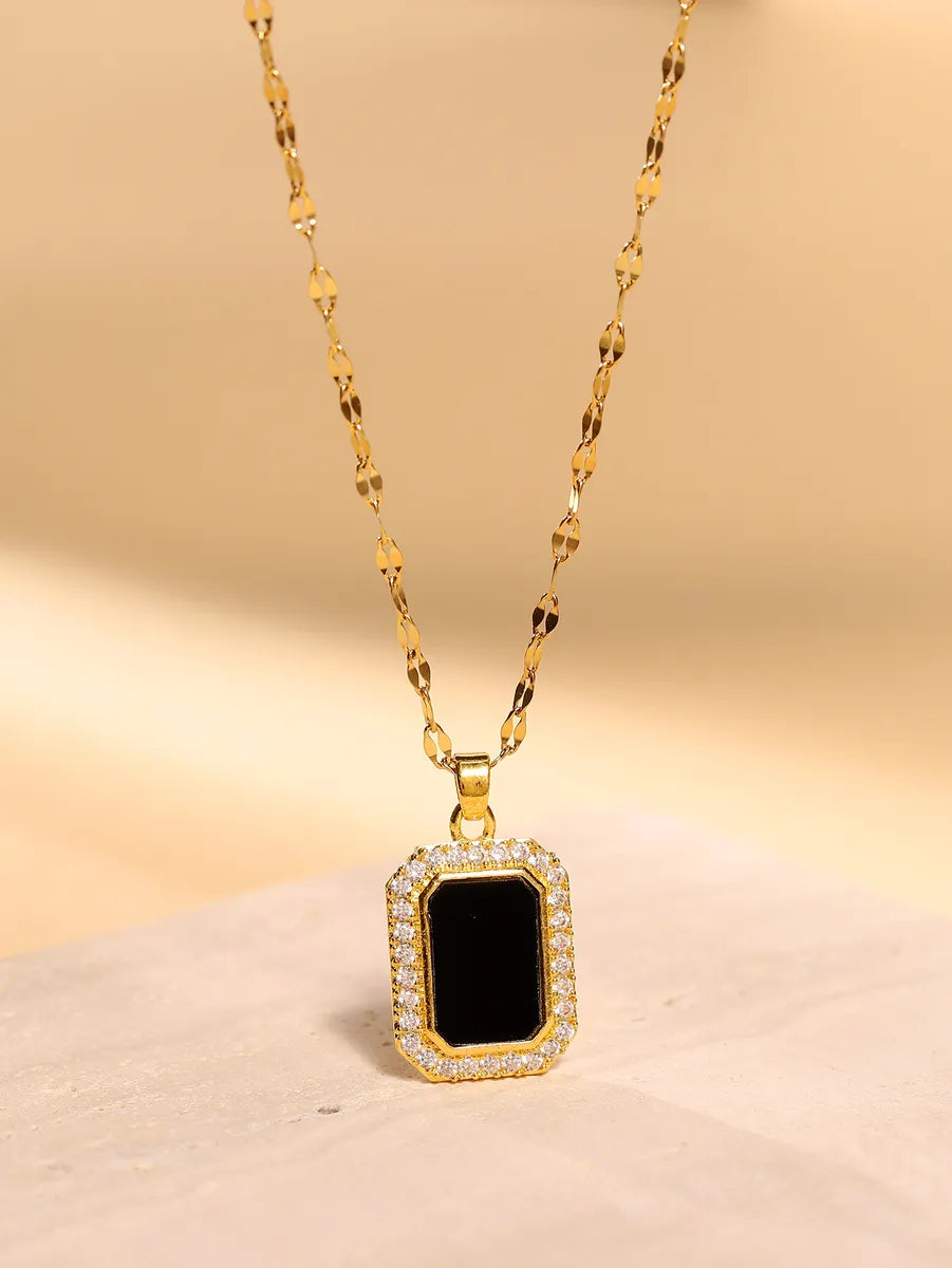 Glam Simple Style Rectangle Stainless Steel Plating Inlay Zircon 18k Gold Plated Pendant Necklace