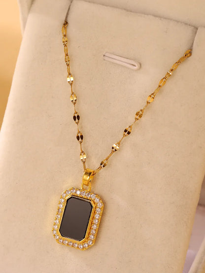 Glam Simple Style Rectangle Stainless Steel Plating Inlay Zircon 18k Gold Plated Pendant Necklace