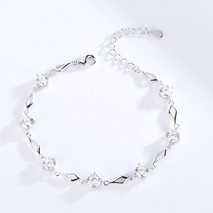 Glam Simple Style Round Rhombus Sterling Silver Inlay Crystal Bracelets