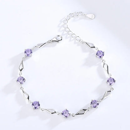 Glam Simple Style Round Rhombus Sterling Silver Inlay Crystal Bracelets