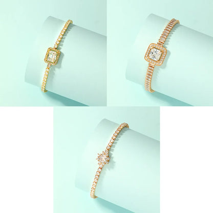 Glam Simple Style Shiny Flower Copper 18k Gold Plated Zircon Bracelets In Bulk