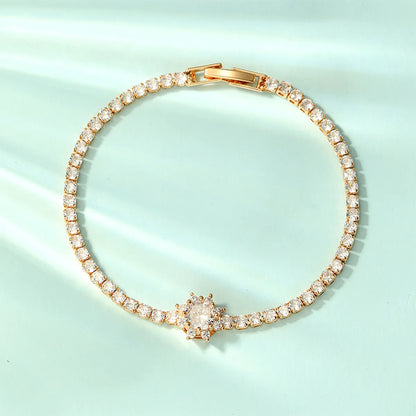 Glam Simple Style Shiny Flower Copper 18k Gold Plated Zircon Bracelets In Bulk