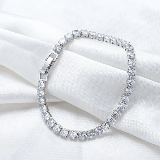 Glam Simple Style Solid Color Sterling Silver Plating Inlay Zircon White Gold Plated Rhodium Plated Silver Plated Tennis Bracelet