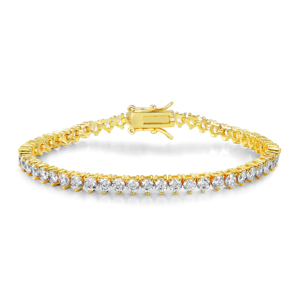 Glam Solid Color Copper 18k Gold Plated Gold Plated Zircon Tennis Bracelet In Bulk