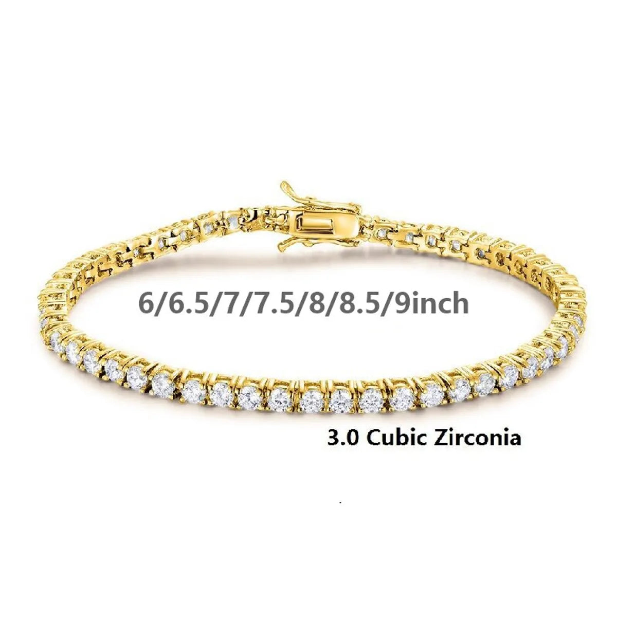 Glam Solid Color Copper 18k Gold Plated Gold Plated Zircon Tennis Bracelet In Bulk