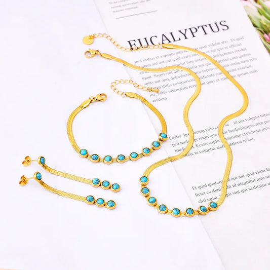 Glam Solid Color Titanium Steel Plating Inlay Turquoise Jewelry Set