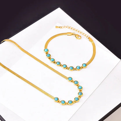 Glam Solid Color Titanium Steel Plating Inlay Turquoise Jewelry Set