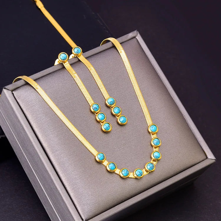 Glam Solid Color Titanium Steel Plating Inlay Turquoise Jewelry Set