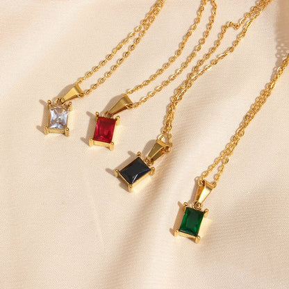 Glam Square Stainless Steel Plating Zircon Gold Plated Necklace