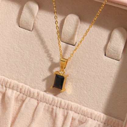 Glam Square Stainless Steel Plating Zircon Gold Plated Necklace