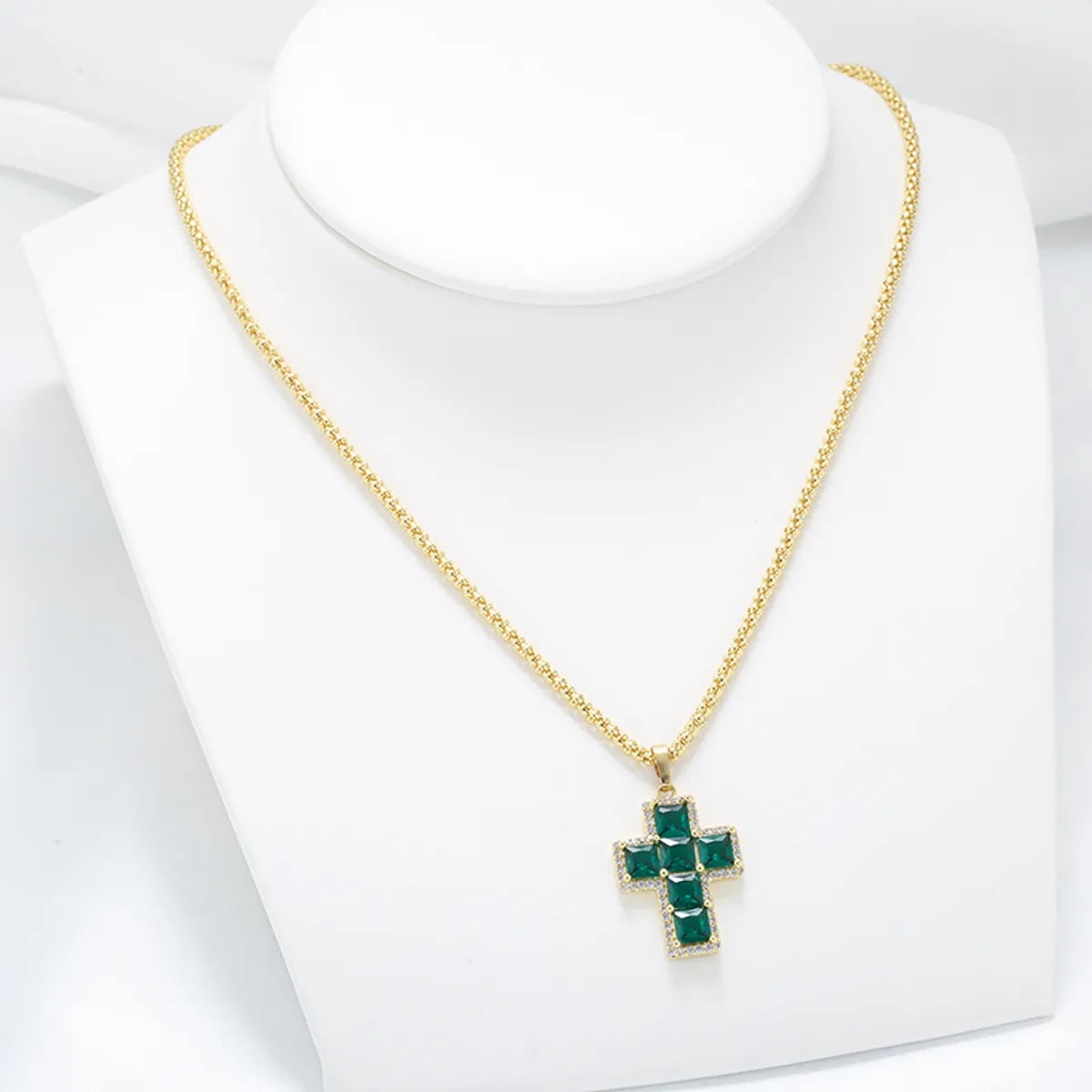 Glam Streetwear Cross Copper Plating Inlay Zircon 18k Gold Plated Pendant Necklace