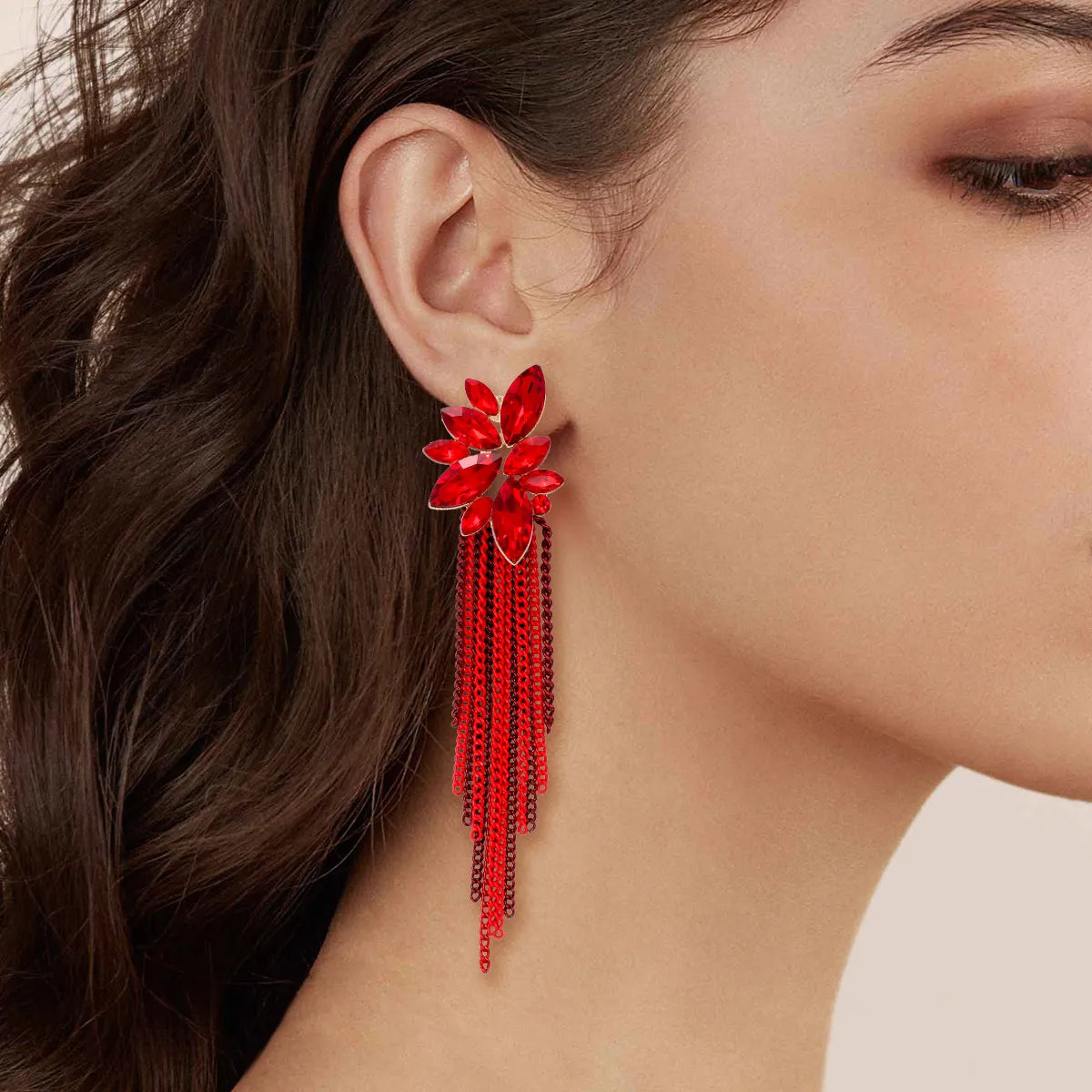 Glam Tassel Alloy Inlay Glass Stone Women's Drop Earrings