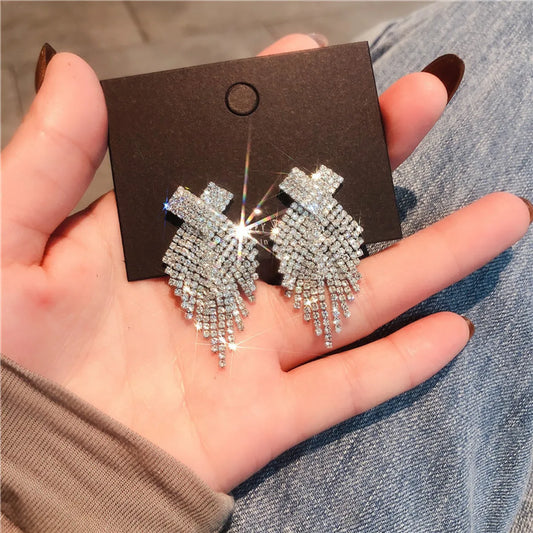 Glam Tassel Alloy Inlay Rhinestones Women's Drop Earrings