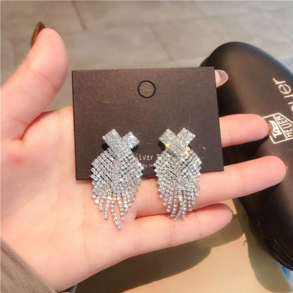 Glam Tassel Alloy Inlay Rhinestones Women's Drop Earrings