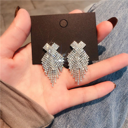 Glam Tassel Alloy Inlay Rhinestones Women's Drop Earrings