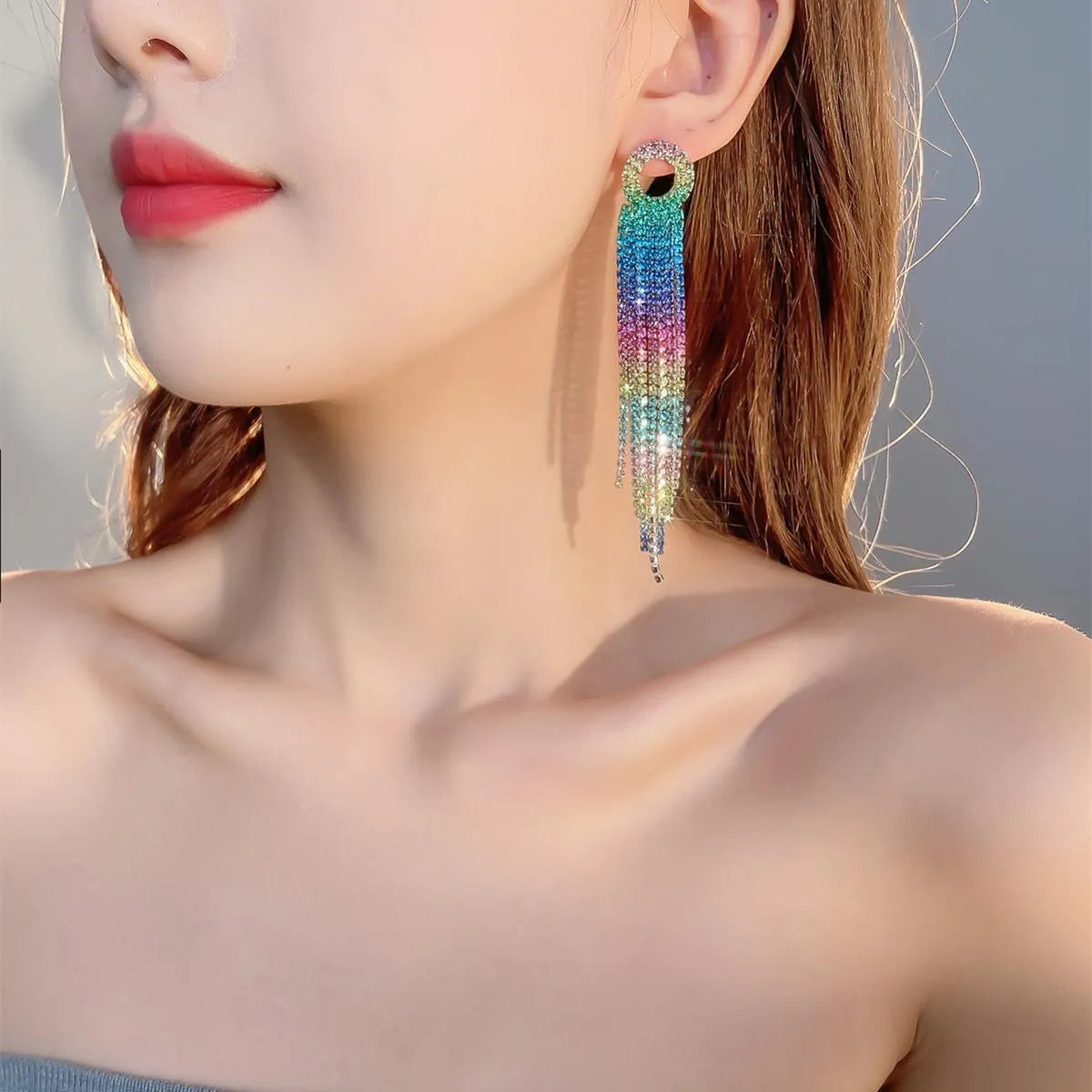 Glam Tassel Alloy Inlay Rhinestones Women's Drop Earrings