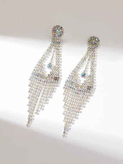 Glam Tassel Rhinestone Plating Silver Plated Women's Dangling Earrings