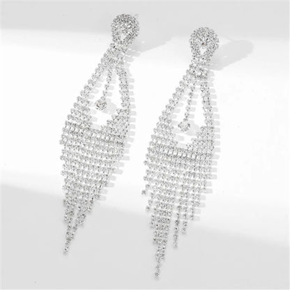 Glam Tassel Rhinestone Plating Silver Plated Women's Dangling Earrings