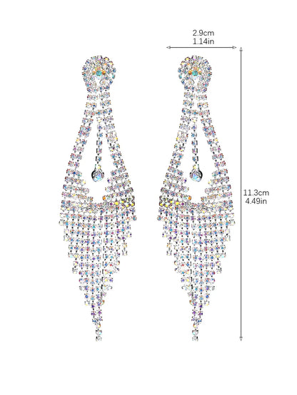 Glam Tassel Rhinestone Plating Silver Plated Women's Dangling Earrings