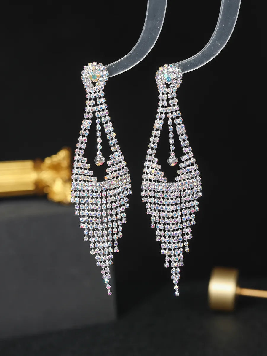 Glam Tassel Rhinestone Plating Silver Plated Women's Dangling Earrings