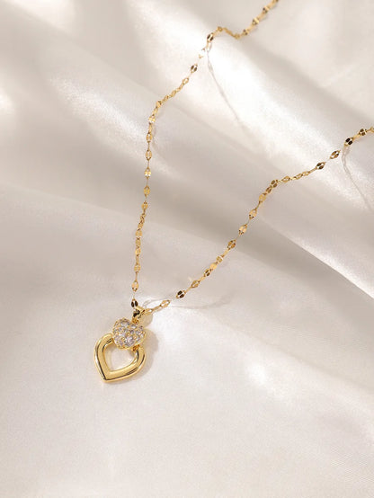 Glam Wedding Bridal Heart Shape Stainless Steel Plating Inlay Zircon 18k Gold Plated Pendant Necklace