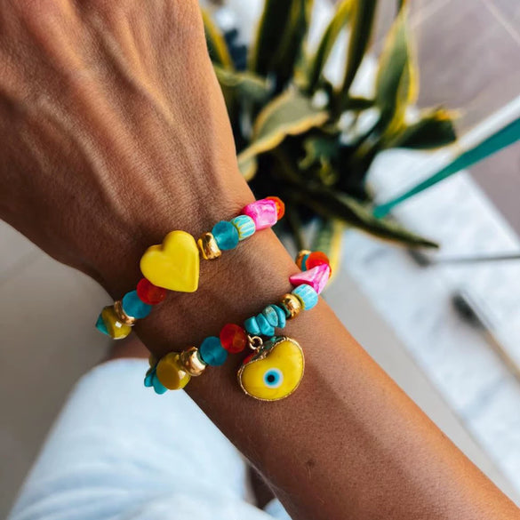 Glass Bracelet Geometric Pattern Evil Eye Shell Love Star Starfish Multipendant Electroplating
