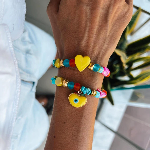 Glass Bracelet Geometric Pattern Evil Eye Shell Love Star Starfish Multipendant Electroplating