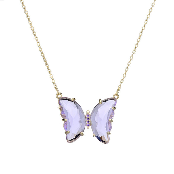 Glass Colored Glaze Butterfly Inlaid Zircon Cross Chain Necklace For Women Ins Style Animal Zodiac