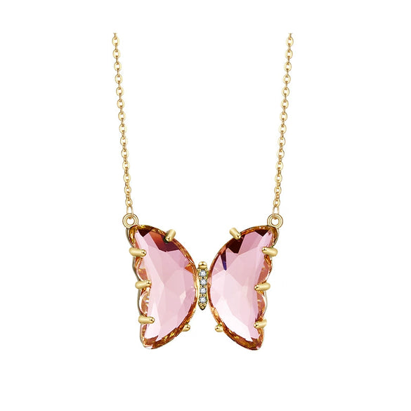 Glass Colored Glaze Butterfly Inlaid Zircon Cross Chain Necklace For Women Ins Style Animal Zodiac